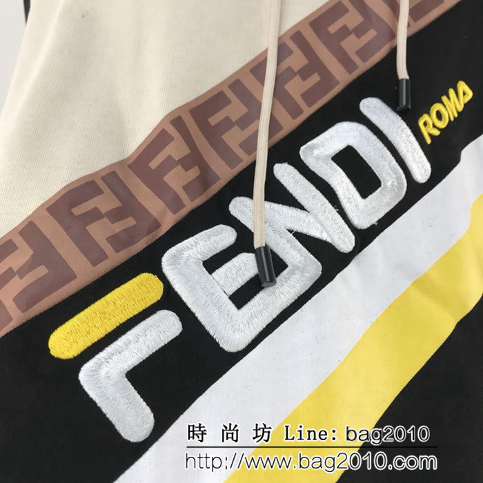 FENDI芬迪 18SS秋冬新款 拼接斜杠 刺繡Fendi字母 純棉衛衣 情侶款 ydi1596